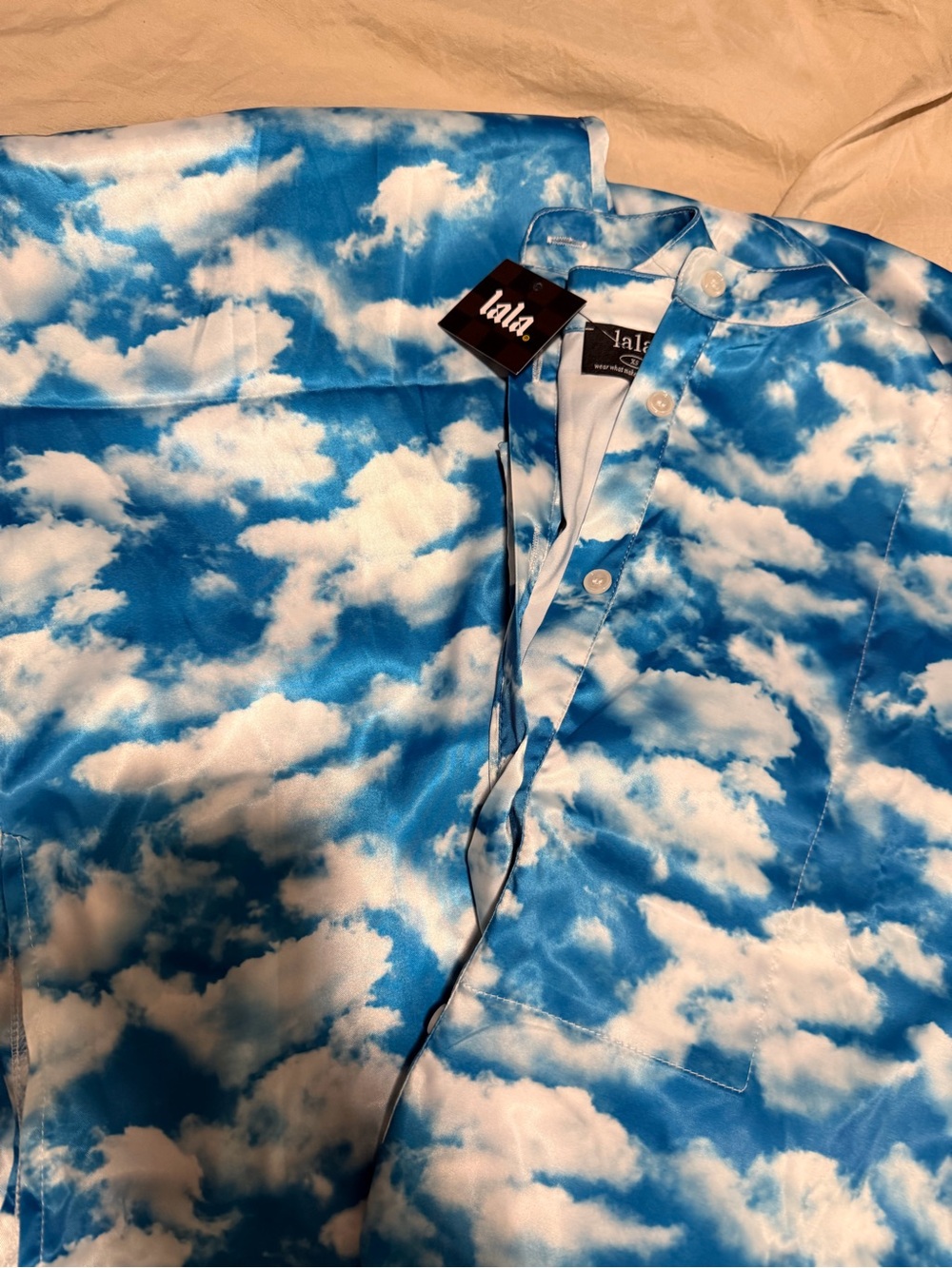 Lala Cloud Print Playsuit - Blue & White
